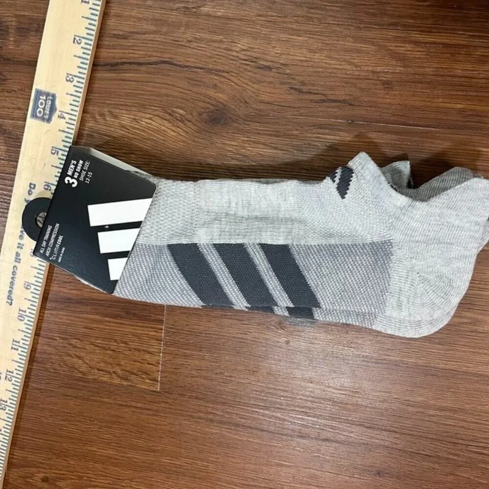 Adidas AllDay No Show Socks 3-Pair Gray/White Sz 12–16 NWT Stocking Stuffer